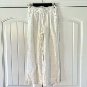 Joie White Floral Linen Pants Wide Leg Size Small Beach Tropical Vacation